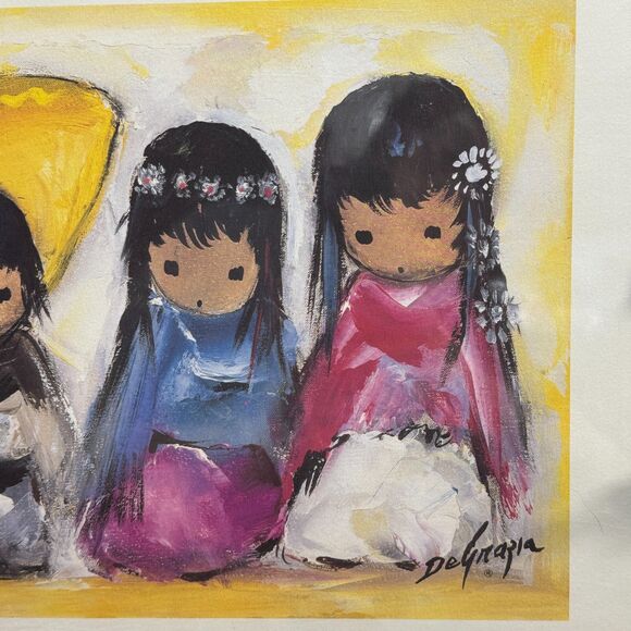 Ettore Ted DeGrazia Wee Three Signed Limited Edition Lithograph Print Framed Vtg